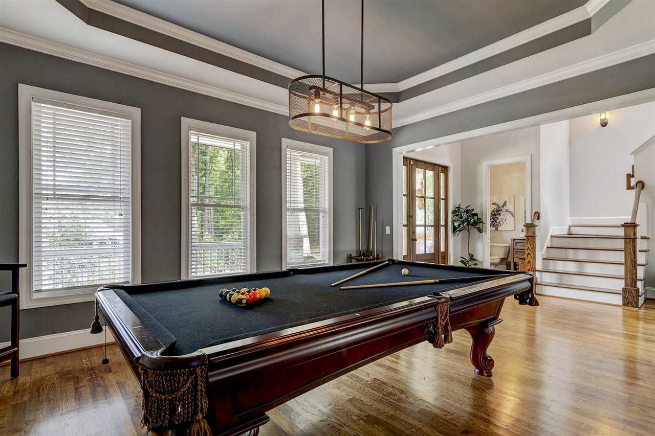 Billiards room with coffered ceiling